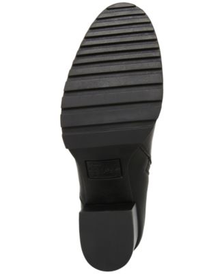 AQUA COLLEGE Womens Black Heel Pull Tab Waterproof Stretch Buckle Accent Triston Almond Toe Block Heel Zip-Up Leather Booties M