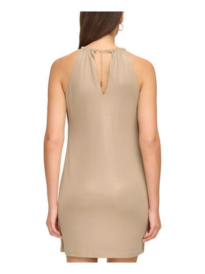 KENSIE DRESSES Womens Gold Ruched Lined Drape Front Sleeveless Halter Short Party Sheath Dress 4