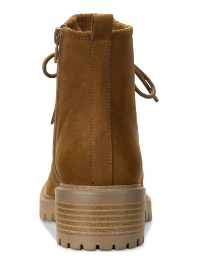 SUN STONE Womens Brown Lace Up Apron Toe Cushioned Faux Shearling Trim Lug Sole Treaded Quiinn Round Toe Zip-Up Winter Boots 7.5 M