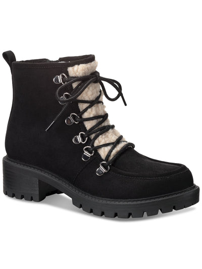 SUN STONE Womens Black Lace Up Apron Toe Padded Faux Shearling Trim Lug Sole Treaded Quiinn Round Toe Zip-Up Winter Boots 6 M