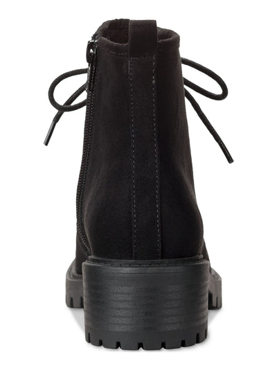 SUN STONE Womens Black Lace Up Apron Toe Padded Faux Shearling Trim Lug Sole Treaded Quiinn Round Toe Zip-Up Winter Boots 7 M