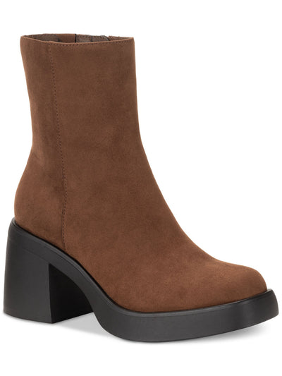 SUN STONE Womens Brown Goring Cushioned Tiannaa Square Toe Block Heel Zip-Up Booties 7.5 M