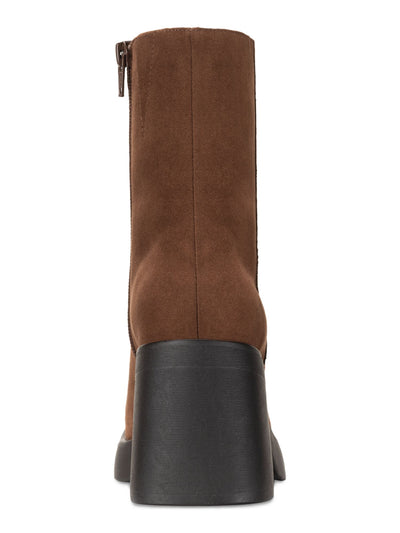 SUN STONE Womens Brown Goring Cushioned Tiannaa Square Toe Block Heel Zip-Up Booties 7.5 M