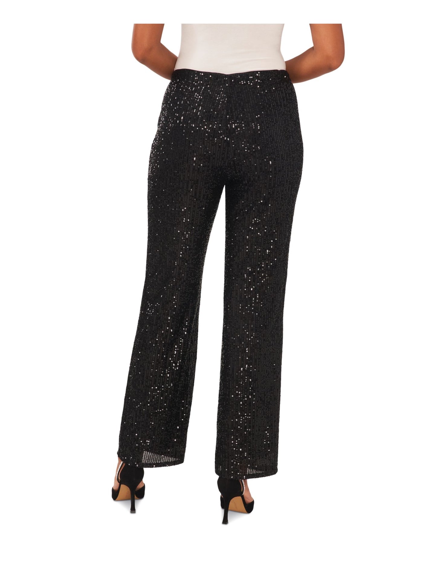 MSK Womens Black Sequined Lined Mid-rise Palazzo Elastic Pull-on Party Pants Petites XLP