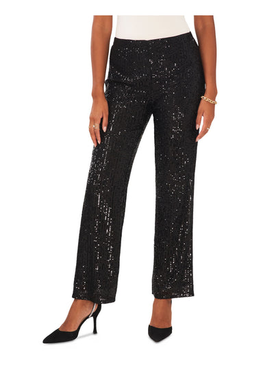 MSK Womens Black Sequined Lined Mid-rise Palazzo Elastic Pull-on Party Pants Petites XLP