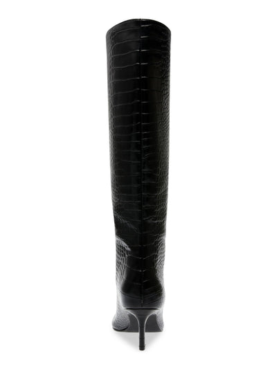 STEVE MADDEN Womens Black Croc Embossed Padded Lavan Pointed Toe Kitten Heel Leather Dress Boots 6 M