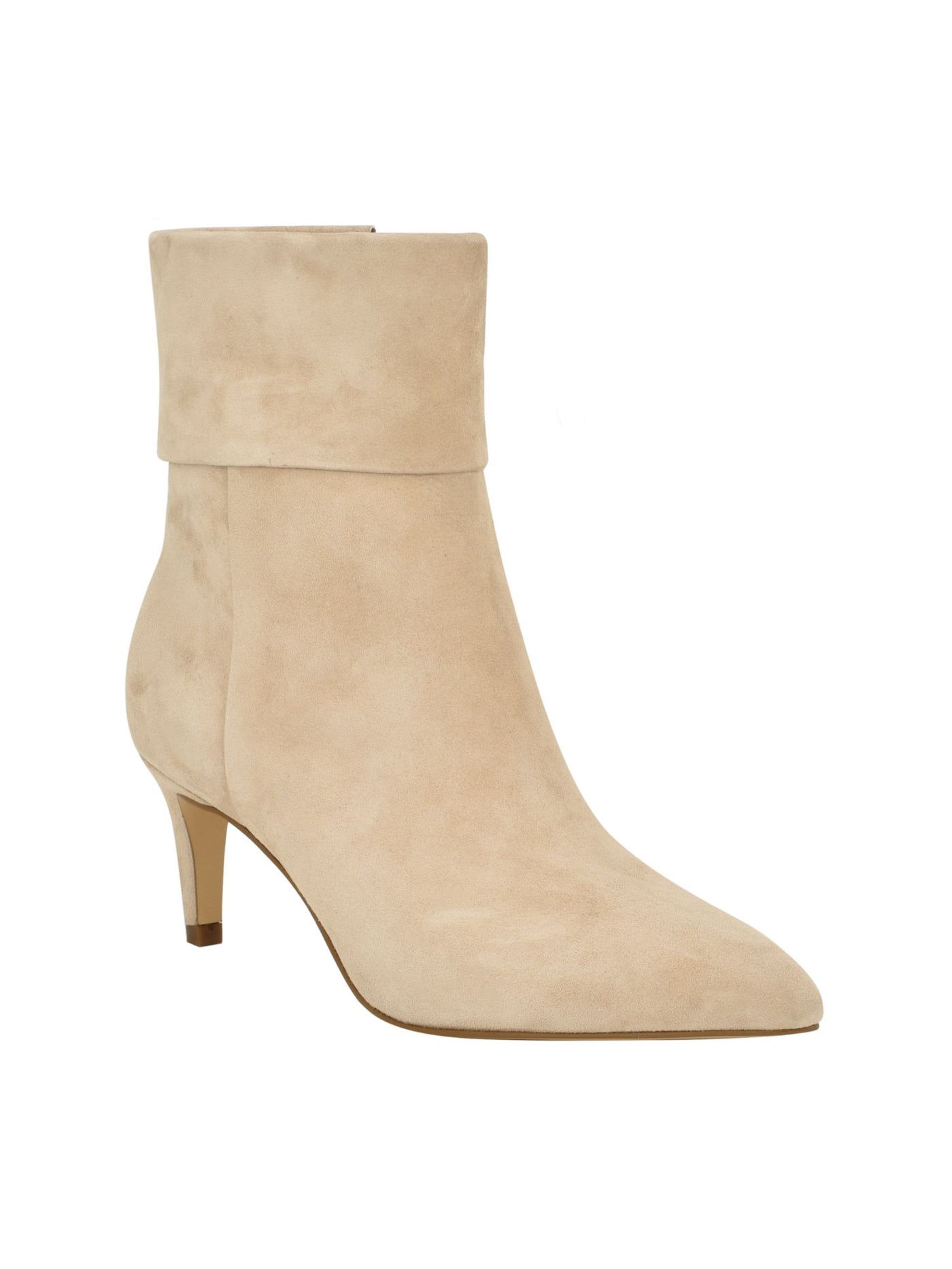 CALVIN KLEIN Womens Beige Fold Over Cuff Padded Genteel Pointed Toe Stiletto Zip-Up Leather Dress Boots 7 M