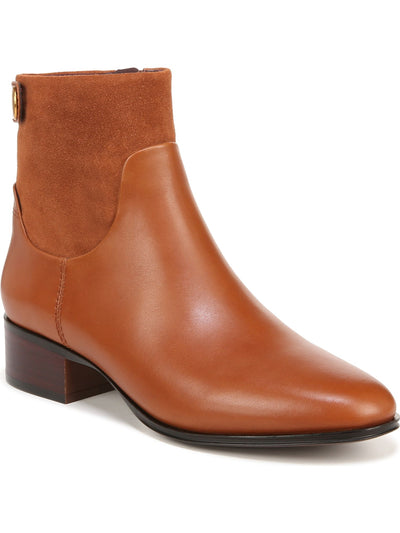 FRANCO SARTO Womens Brown Mixed Media Accent Ankle Strap Padded Jessica Almond Toe Block Heel Zip-Up Leather Booties 6 M