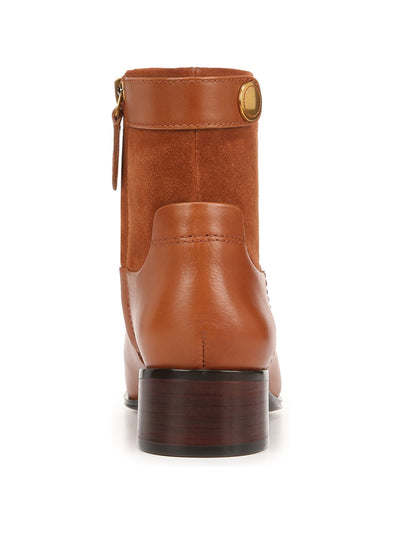FRANCO SARTO Womens Brown Mixed Media Accent Ankle Strap Padded Jessica Almond Toe Block Heel Zip-Up Leather Booties 6 M