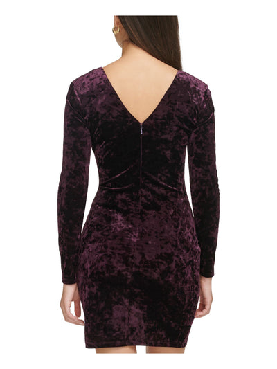 GUESS Womens Purple Zippered Ruched V-back Faux-wrap Skirt Lined Long Sleeve V Neck Short Party Body Con Dress 8