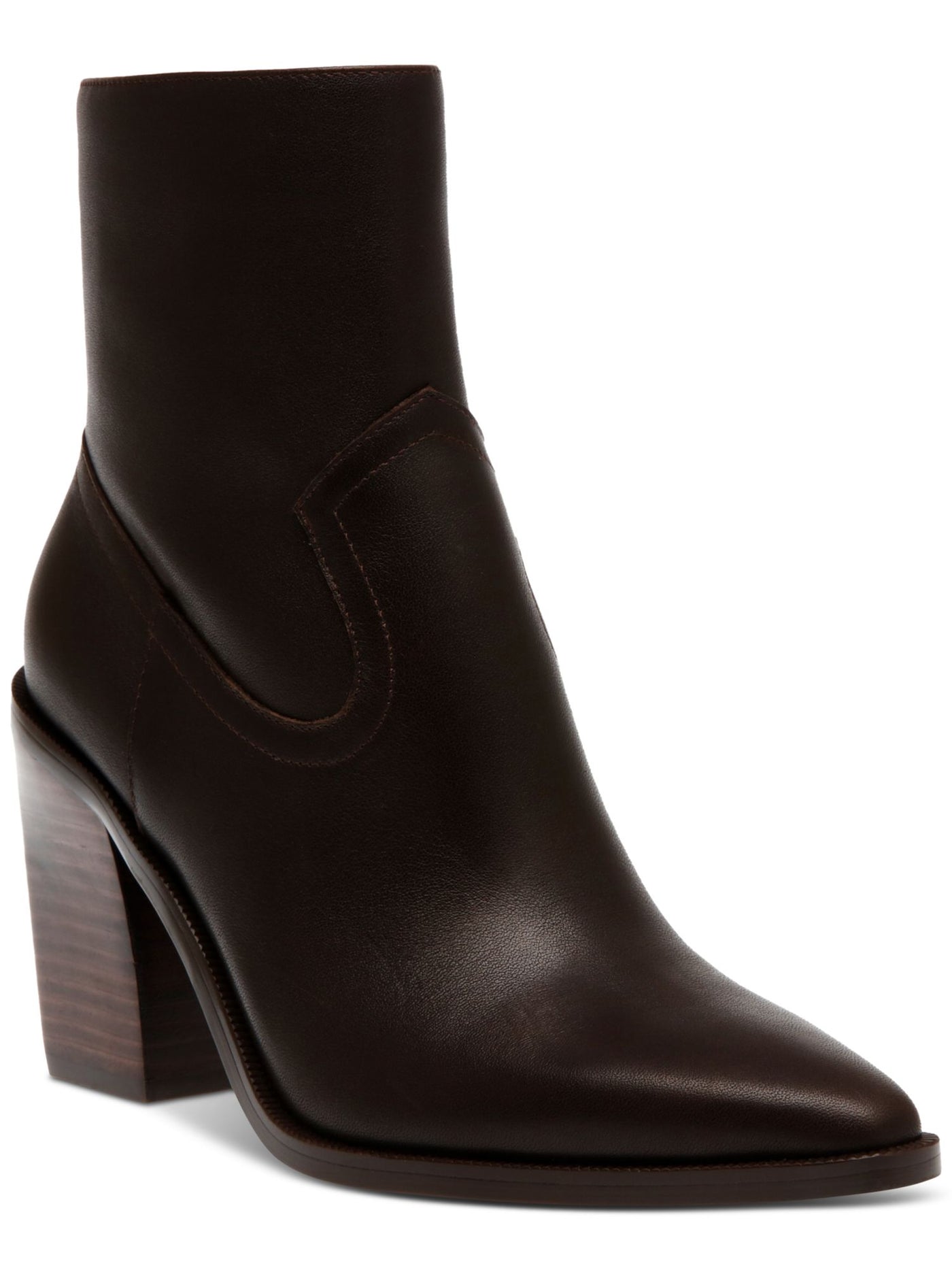 STEVE MADDEN Womens Brown Padded Elene Pointed Toe Block Heel Zip-Up Leather Western Boot 10 M