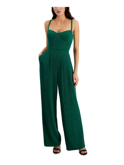 RACHEL RACHEL ROY Womens Green Pleated Zippered Corset Bodice Pocketed Sleeveless Sweetheart Neckline Party Wide Leg Jumpsuit L