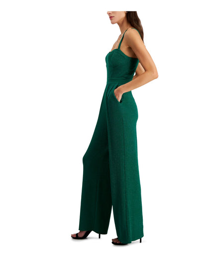 RACHEL RACHEL ROY Womens Green Pleated Zippered Corset Bodice Pocketed Sleeveless Sweetheart Neckline Party Wide Leg Jumpsuit XL