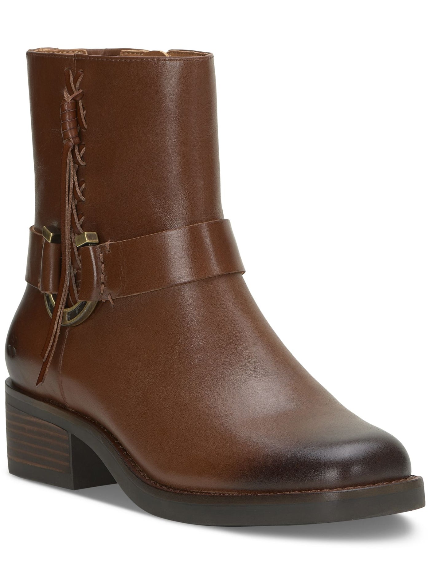 LUCKY BRAND Womens Brown Horseshoe Hardware Ankle Strap Burnished Padded Goring Braided Kamany Square Toe Block Heel Zip-Up Leather Western Boot 7.5 M