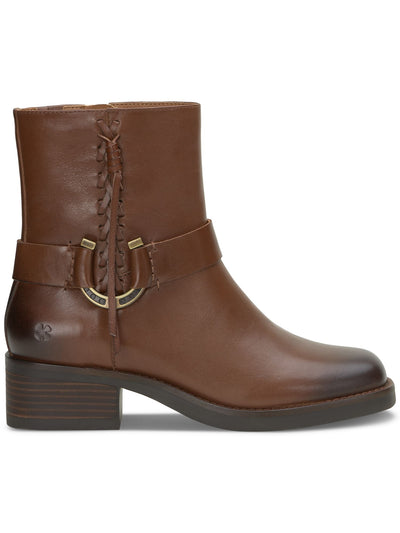 LUCKY BRAND Womens Brown Horseshoe Hardware Ankle Strap Burnished Padded Goring Braided Kamany Square Toe Block Heel Zip-Up Leather Western Boot 7.5 M