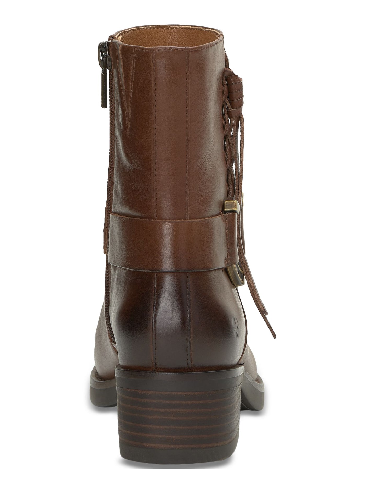 LUCKY BRAND Womens Brown Horseshoe Hardware Ankle Strap Burnished Padded Goring Braided Kamany Square Toe Block Heel Zip-Up Leather Western Boot 7.5 M