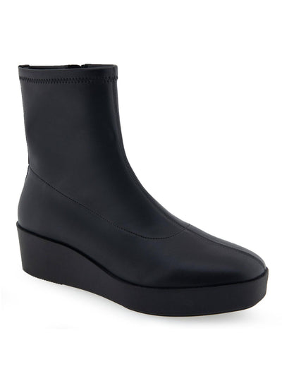 AEROSOLES Womens Black Center Seam 1" Platform Cushioned Stretch Chiara Almond Toe Wedge Zip-Up Booties 9 M