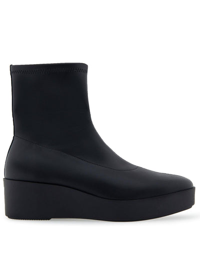 AEROSOLES Womens Black Center Seam 1" Platform Cushioned Stretch Chiara Almond Toe Wedge Zip-Up Booties 9 M