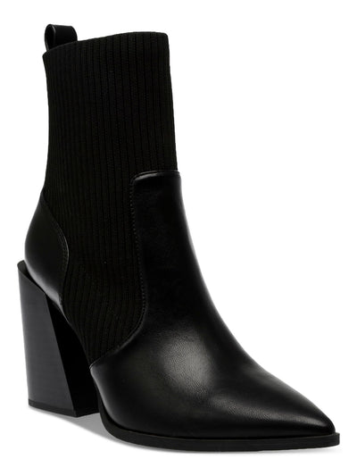 WILD PAIR Womens Black Mixed Media Heel Pull-Tab Cushioned Stretch Trinityy Pointed Toe Flare Zip-Up Dress Booties 6 M