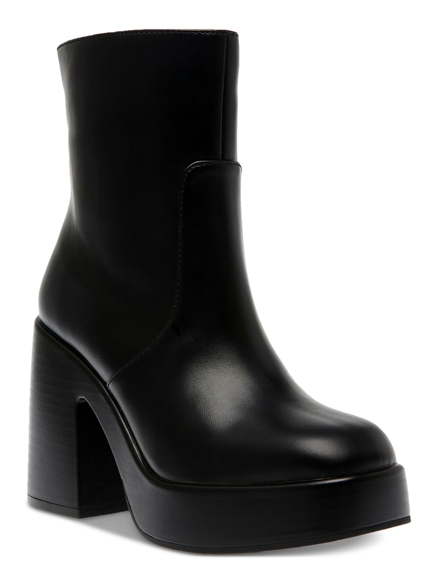 WILD PAIR Womens Black 1" Platform Padded Lug Sole Stellaa Square Toe Block Heel Zip-Up Heeled Boots 8.5 M