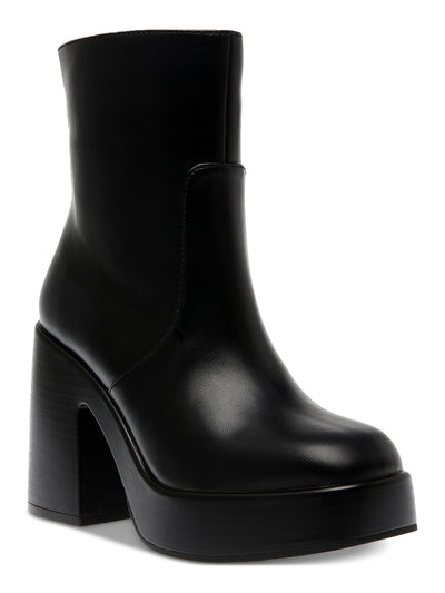 WILD PAIR Womens Black 1" Platform Padded Lug Sole Stellaa Square Toe Block Heel Zip-Up Heeled Boots 8.5 M