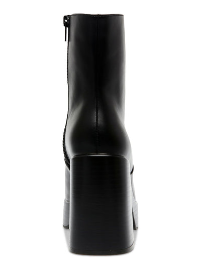 WILD PAIR Womens Black 1" Platform Padded Lug Sole Stellaa Square Toe Block Heel Zip-Up Heeled Boots 8.5 M
