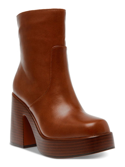 WILD PAIR Womens Brown 1" Platform Padded Lug Sole Stellaa Square Toe Block Heel Zip-Up Heeled Boots 9.5 M
