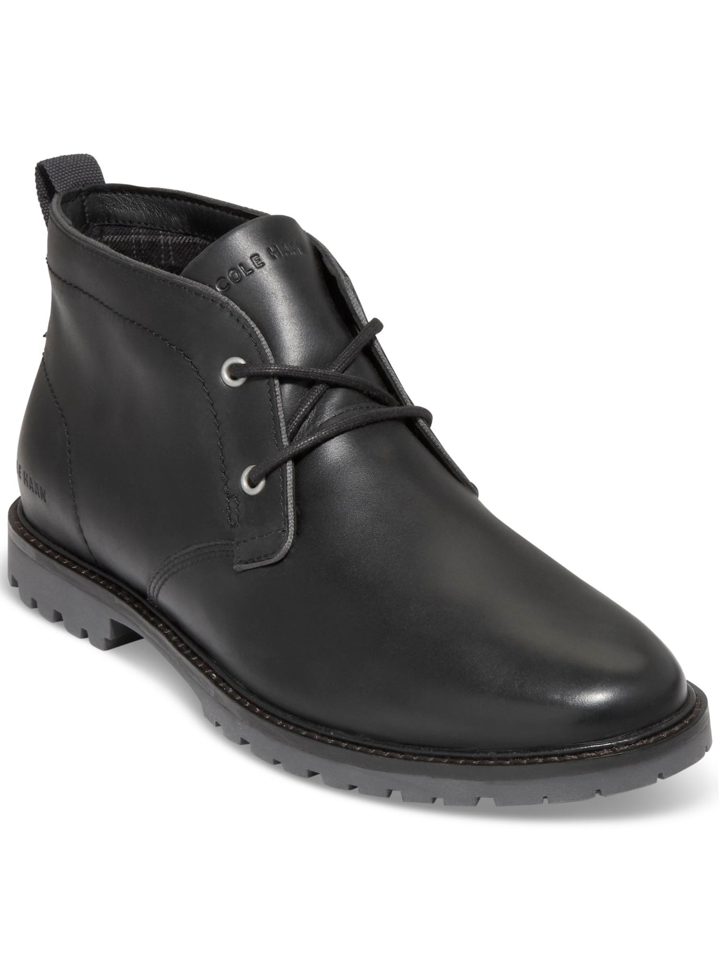 COLE HAAN Mens Black Padded Heel Pull-Tab Lug Sole Water Resistant Midland Round Toe Block Heel Lace-Up Leather Chukka Boots 11 M