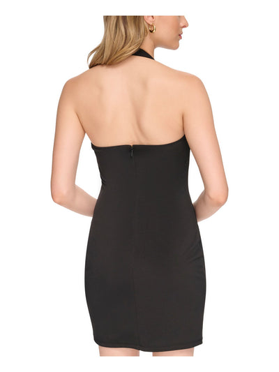 GUESS Womens Black Zippered Lined Gold-tone Chain Strap Sleeveless Cowl Neck Short Party Body Con Dress 4