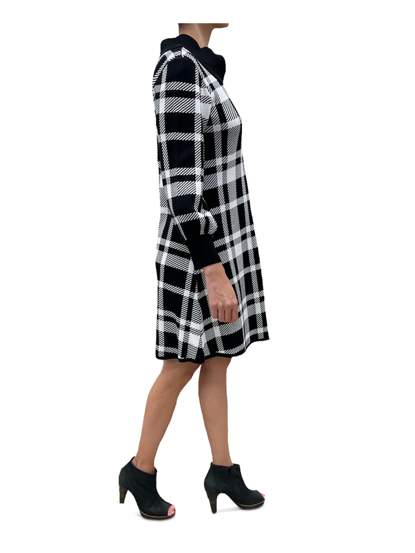 SIGNATURE BY ROBBIE BEE Womens Black Plaid Mock Neck Above The Knee Sweater Dress XL