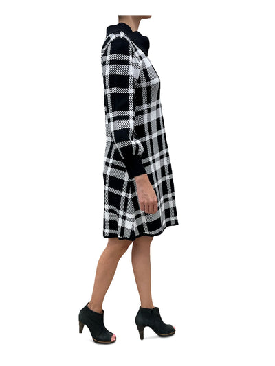 SIGNATURE BY ROBBIE BEE Womens Black Plaid Mock Neck Above The Knee Sweater Dress XL