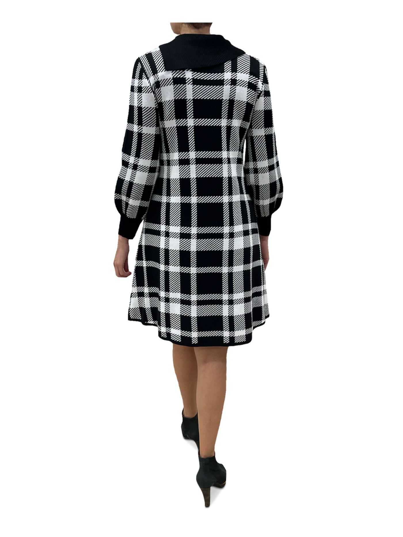 SIGNATURE BY ROBBIE BEE Womens Black Plaid Mock Neck Above The Knee Sweater Dress XL