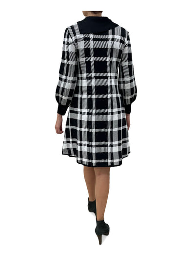 SIGNATURE BY ROBBIE BEE Womens Black Plaid Mock Neck Above The Knee Sweater Dress XL