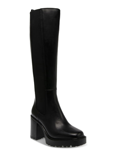 STEVE MADDEN Womens Black Treaded Padded Goring Lug Sole Deegan Round Toe Zip-Up Heeled Boots 9.5 M