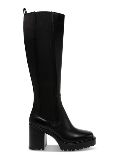 STEVE MADDEN Womens Black Treaded Padded Goring Lug Sole Deegan Round Toe Zip-Up Heeled Boots 9.5 M