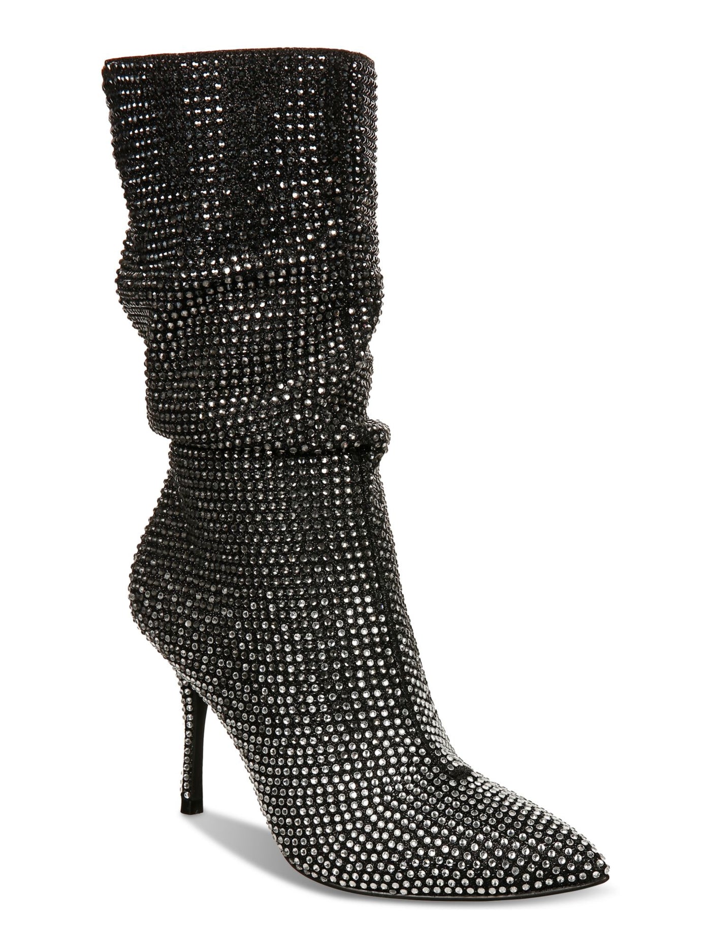 THALIA SODI Womens Black Ombre Rhinestone Padded Raquell Pointed Toe Stiletto Zip-Up Dress Slouch Boot 9.5 M