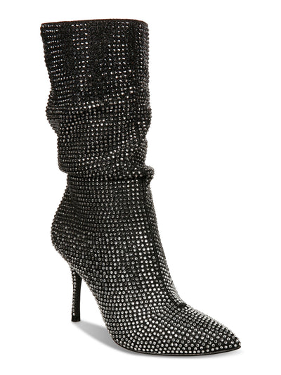 THALIA SODI Womens Black Ombre Rhinestone Padded Raquell Pointed Toe Stiletto Zip-Up Dress Slouch Boot 9.5 M