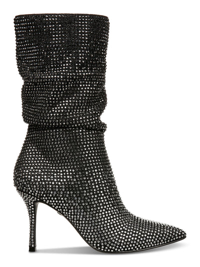 THALIA SODI Womens Black Ombre Rhinestone Padded Raquell Pointed Toe Stiletto Zip-Up Dress Slouch Boot 9.5 M