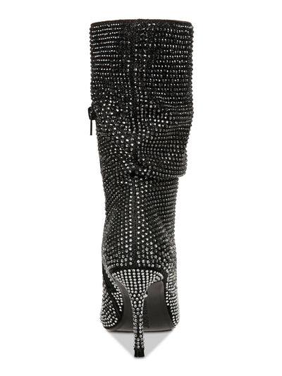 THALIA SODI Womens Black Ombre Rhinestone Padded Raquell Pointed Toe Stiletto Zip-Up Dress Slouch Boot 9.5 M