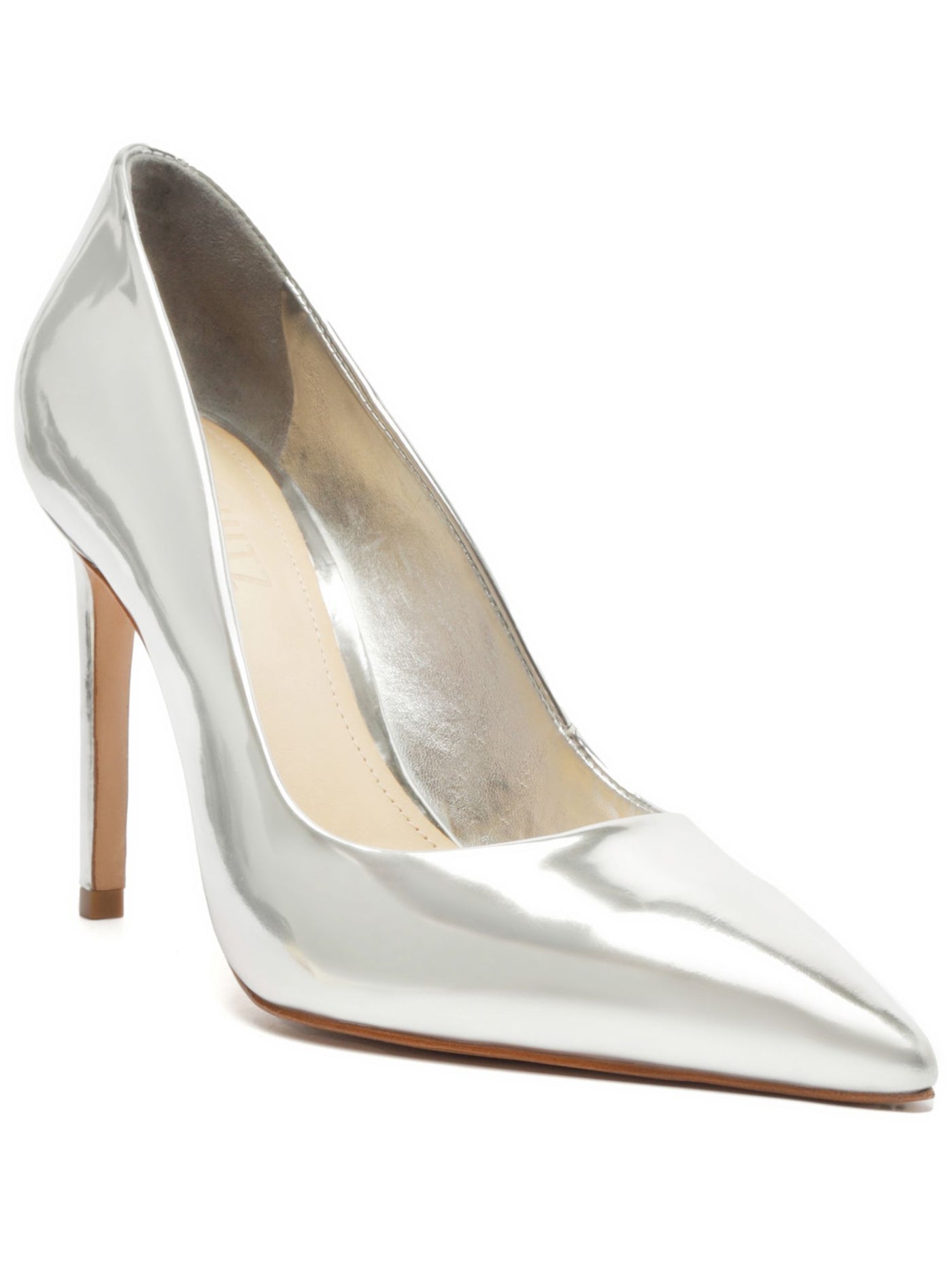 SCHUTZ Womens Silver Padded Lou Pointed Toe Stiletto Slip On Leather Dress Pumps Shoes 6.5 B