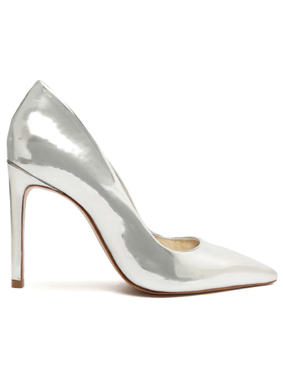 SCHUTZ Womens Silver Padded Lou Pointed Toe Stiletto Slip On Leather Dress Pumps Shoes 6.5 B