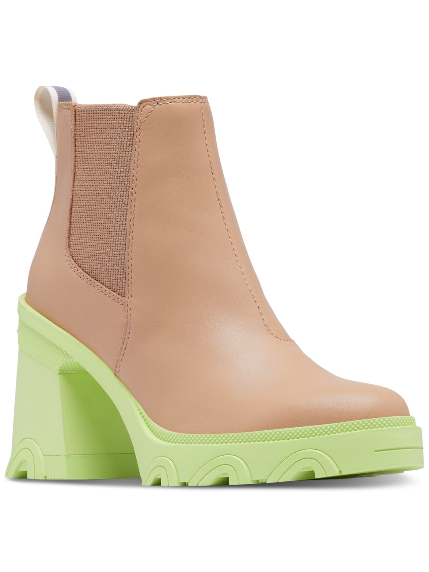 SOREL Womens Beige Contrast Sole Heel Pull Tab 1" Platform Water Resistant Goring Brex Round Toe Block Heel Chelsea Boot 9