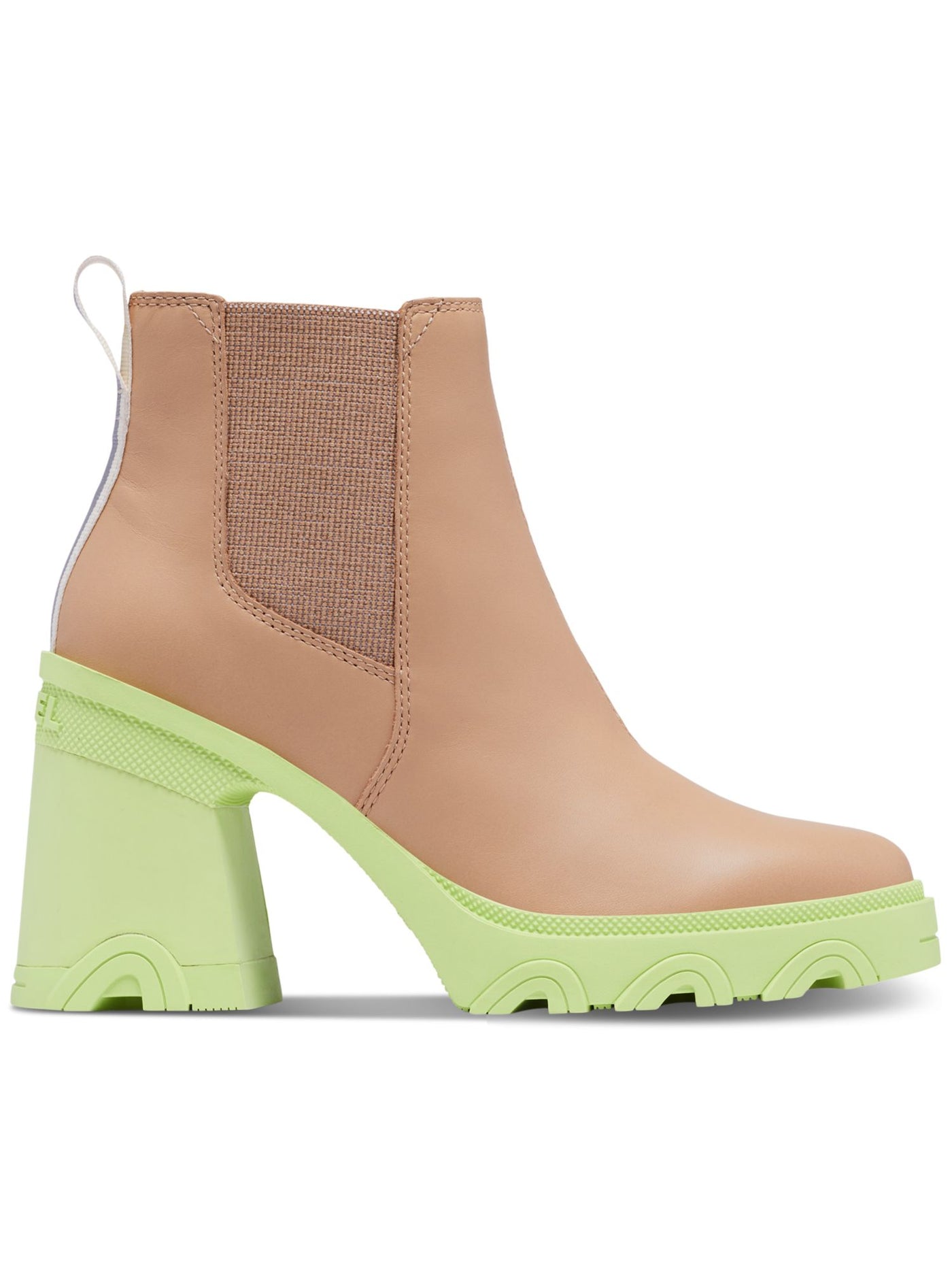SOREL Womens Beige Contrast Sole Heel Pull Tab 1" Platform Water Resistant Goring Brex Round Toe Block Heel Chelsea Boot 9