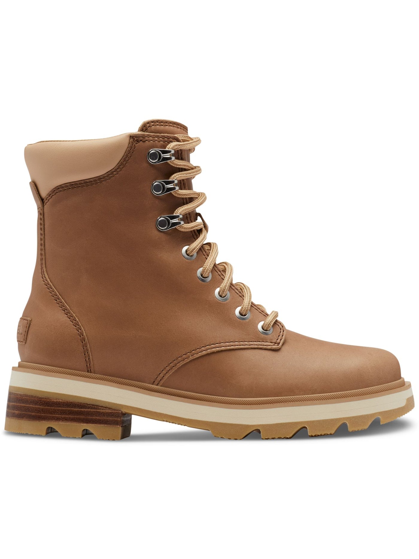 SOREL Womens Beige 1" Platform Lug Sole Waterproof Padded Lennox Round Toe Lace-Up Leather Boots Shoes 9