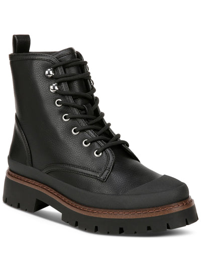 GIANI BERNINI Womens Black Treaded Heel Pull-Tab Lace Up Cushioned Lug Sole Janessaa Cap Toe Zip-Up Leather Combat Boots 5 M