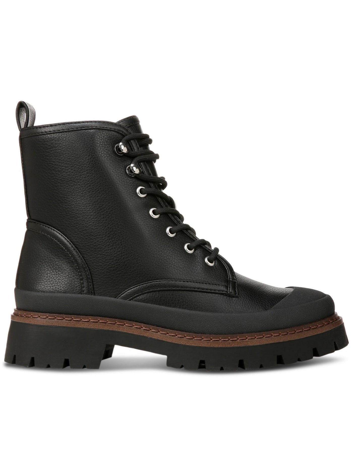 GIANI BERNINI Womens Black Treaded Heel Pull-Tab Lace Up Cushioned Lug Sole Janessaa Cap Toe Zip-Up Leather Combat Boots 5 M