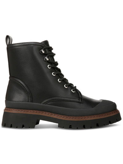 GIANI BERNINI Womens Black Treaded Heel Pull-Tab Lace Up Cushioned Lug Sole Janessaa Cap Toe Zip-Up Leather Combat Boots 5 M