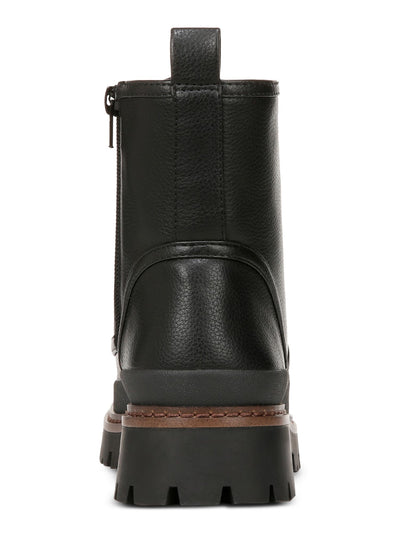 GIANI BERNINI Womens Black Treaded Heel Pull-Tab Lace Up Cushioned Lug Sole Janessaa Cap Toe Zip-Up Leather Combat Boots 5 M
