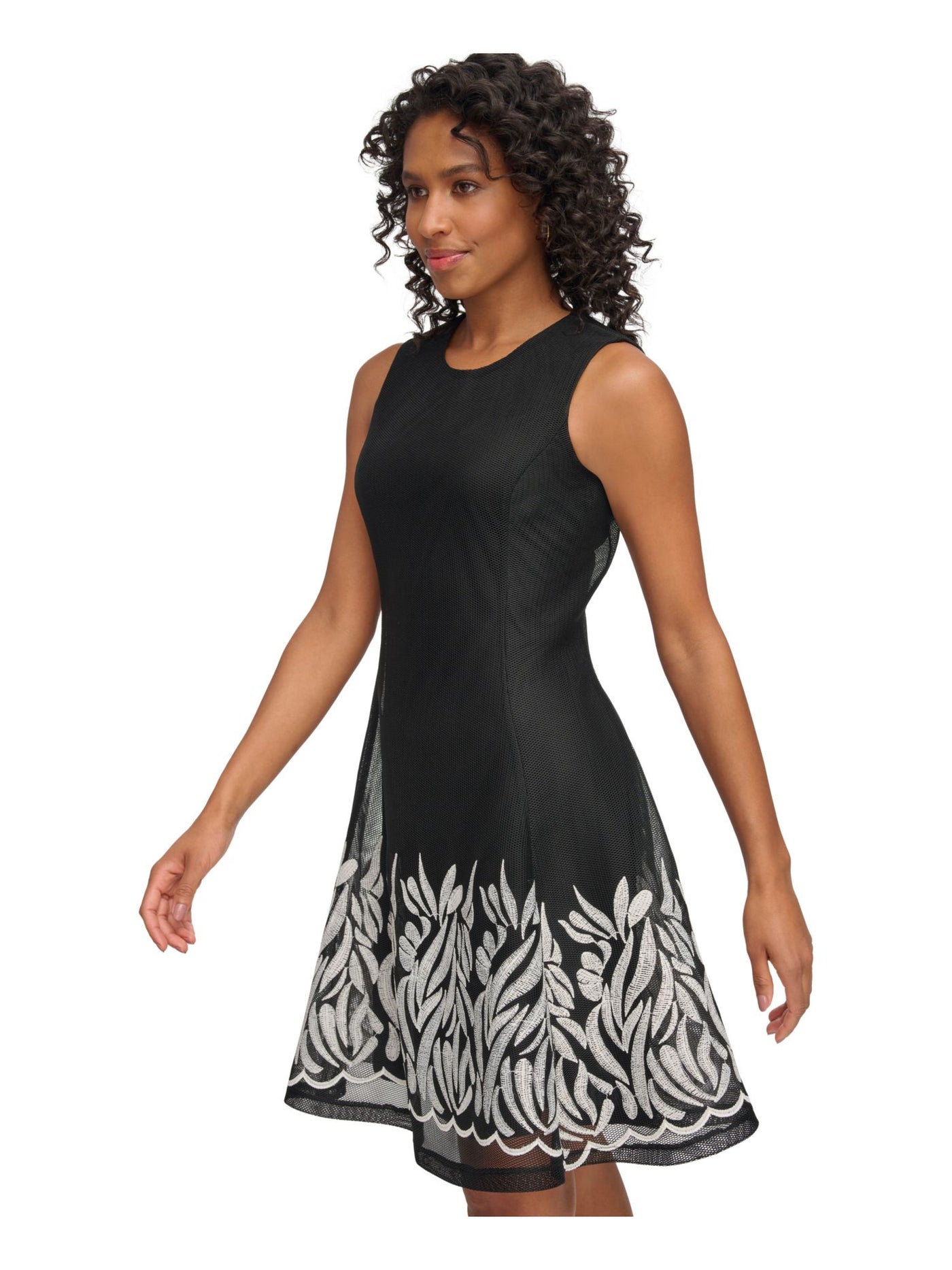 DKNY Womens Black Mesh Zippered Lined Sleeveless Round Neck Above The Knee Party Fit + Flare Dress 6
