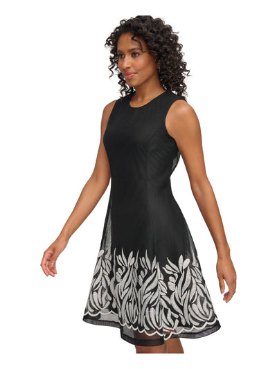 DKNY Womens Black Mesh Zippered Lined Sleeveless Round Neck Above The Knee Party Fit + Flare Dress 6